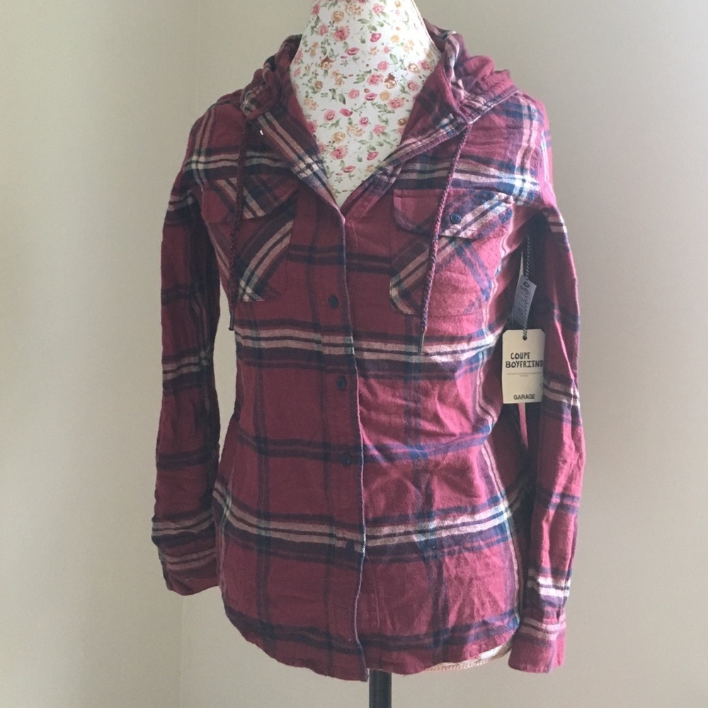 Garage Plaid Shirt w/ Hood - XS NEW